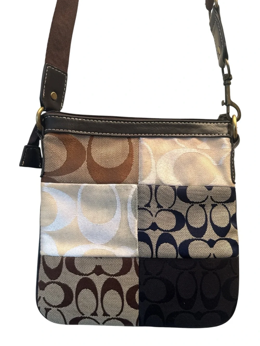 Coach Patchwork Crossbody Bag in Multi Brown and Pink